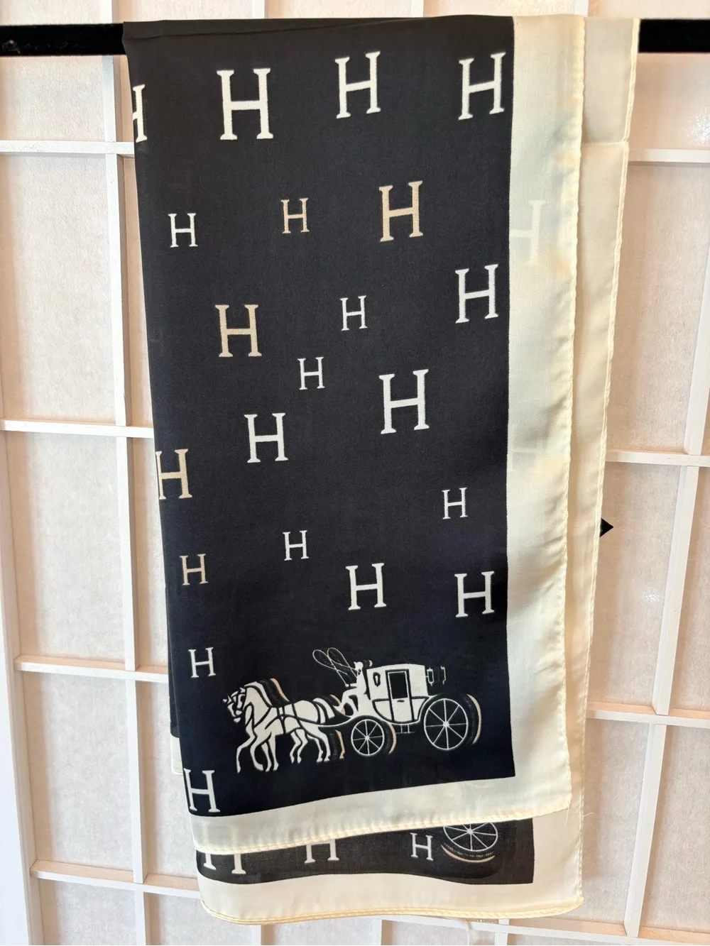 Luxury Black and Cream Monogram scarf H Pattern